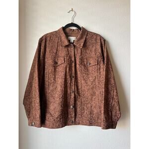 CJ Banks Y2K Brown Denim Jacket Size 1x Floral Embroidered Cottage Western Chic